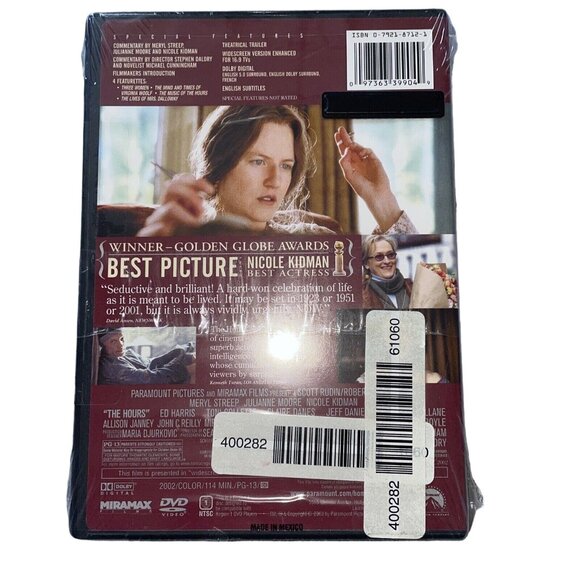 The Hours Drama Romance DVD PG 13 2002 u Meryl Streep Nicole Kidman Julianne Moo - Picture 2 of 2